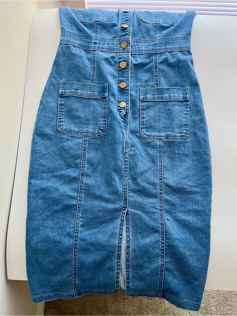 Haute Monde Blue Overalls Denim Button-Front Midi Dress Womens size small - Picture 6 of 7